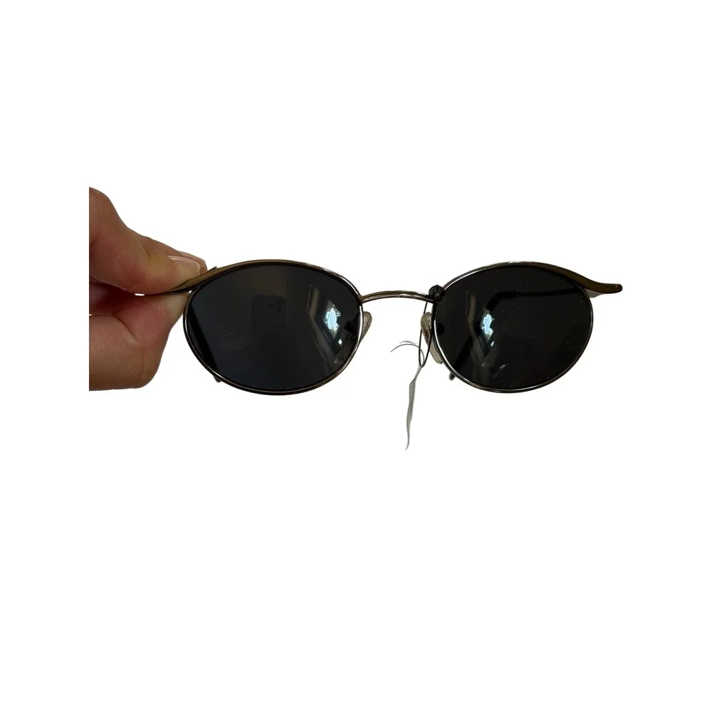 Vintage 90s Minimalist Oval Sunglasses | Gunmetal Metal Wire Frame Shades
